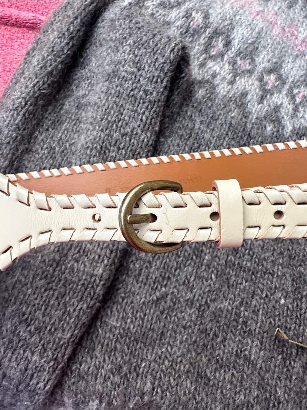 NWOT Banana Republic Cream Braided Leather Belt with Brass Buckle Size Med